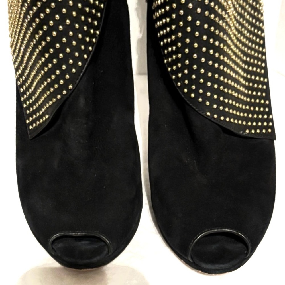 Michael Kors KRISTA OPEN TOE Peep Toe Studded Booties Suede Black Size 10 - Picture 6 of 11
